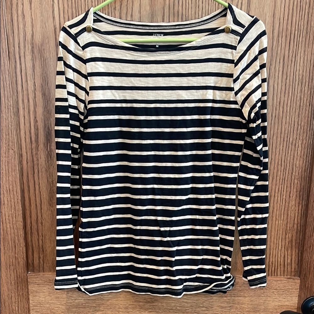 J. Crew Women's Striped Black and Cream Top